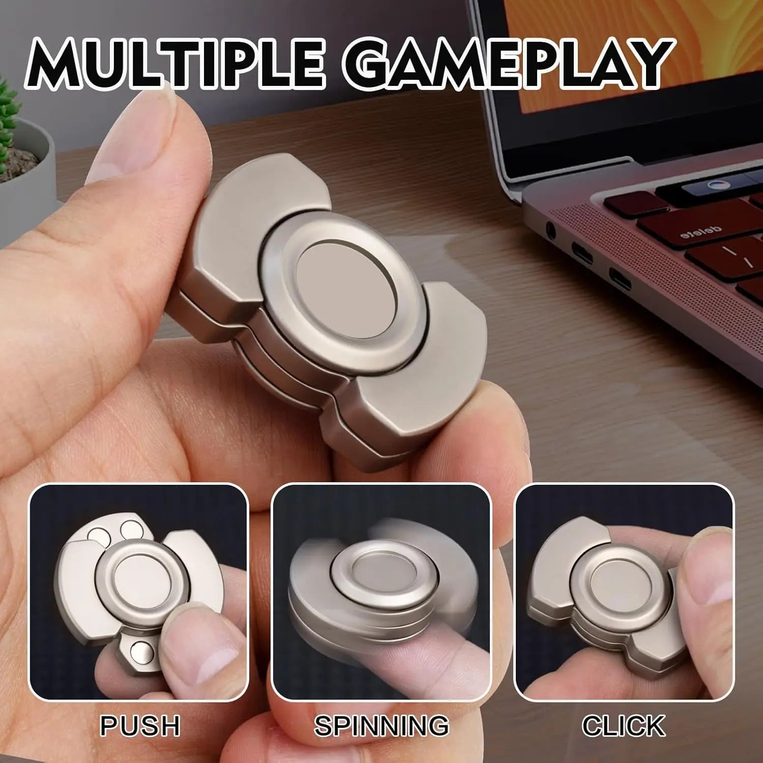 3-in-1 Magnetic Fidget Toy: Spinner, Slider & Clicker for Stress Relief and Focus - Silver