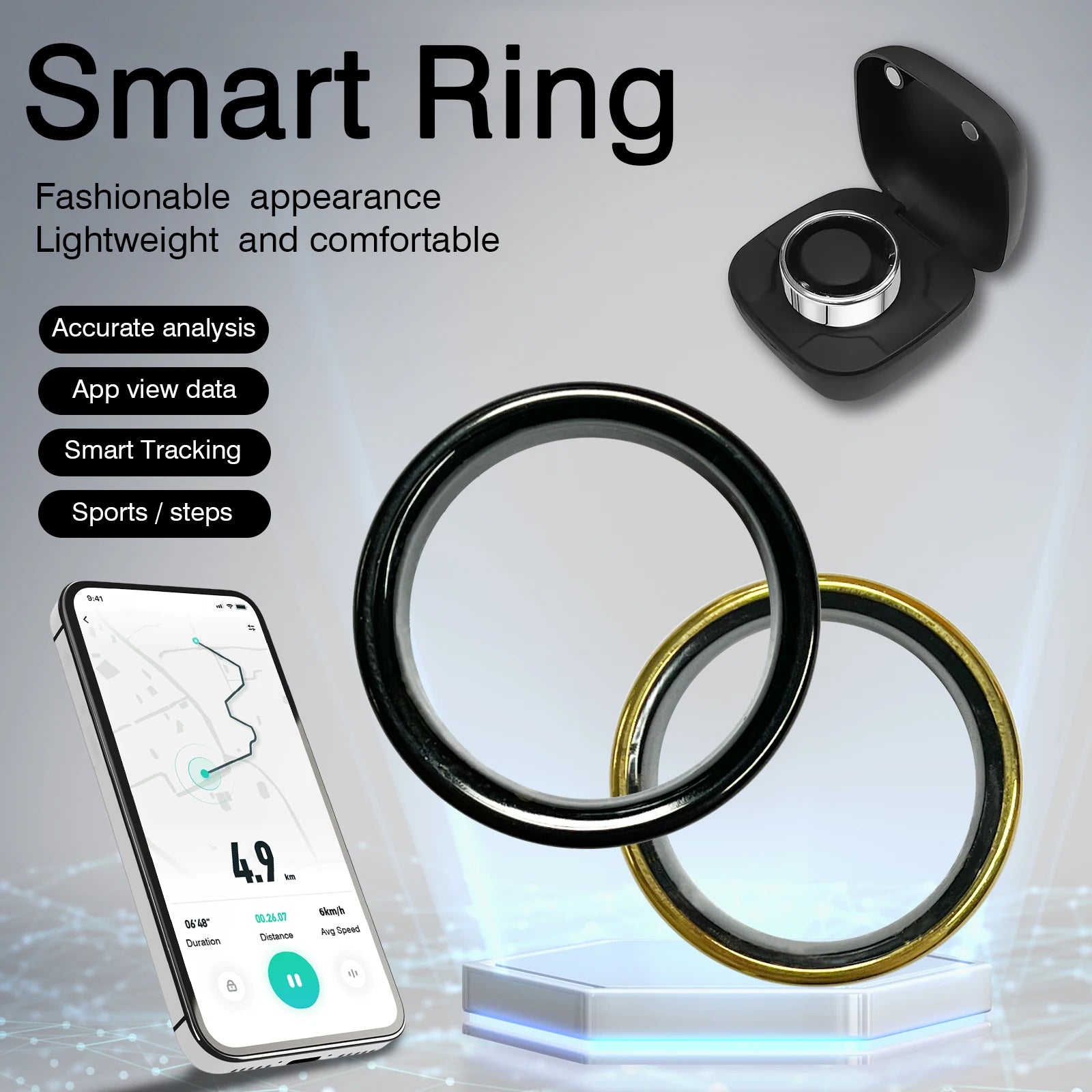 Smart Ring with Charging Case for Men Women