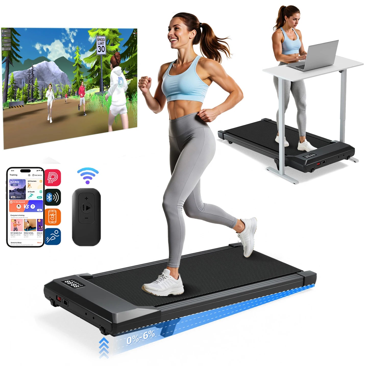 Foldable 6% Slope Under Desk Treadmills 2.5 HP