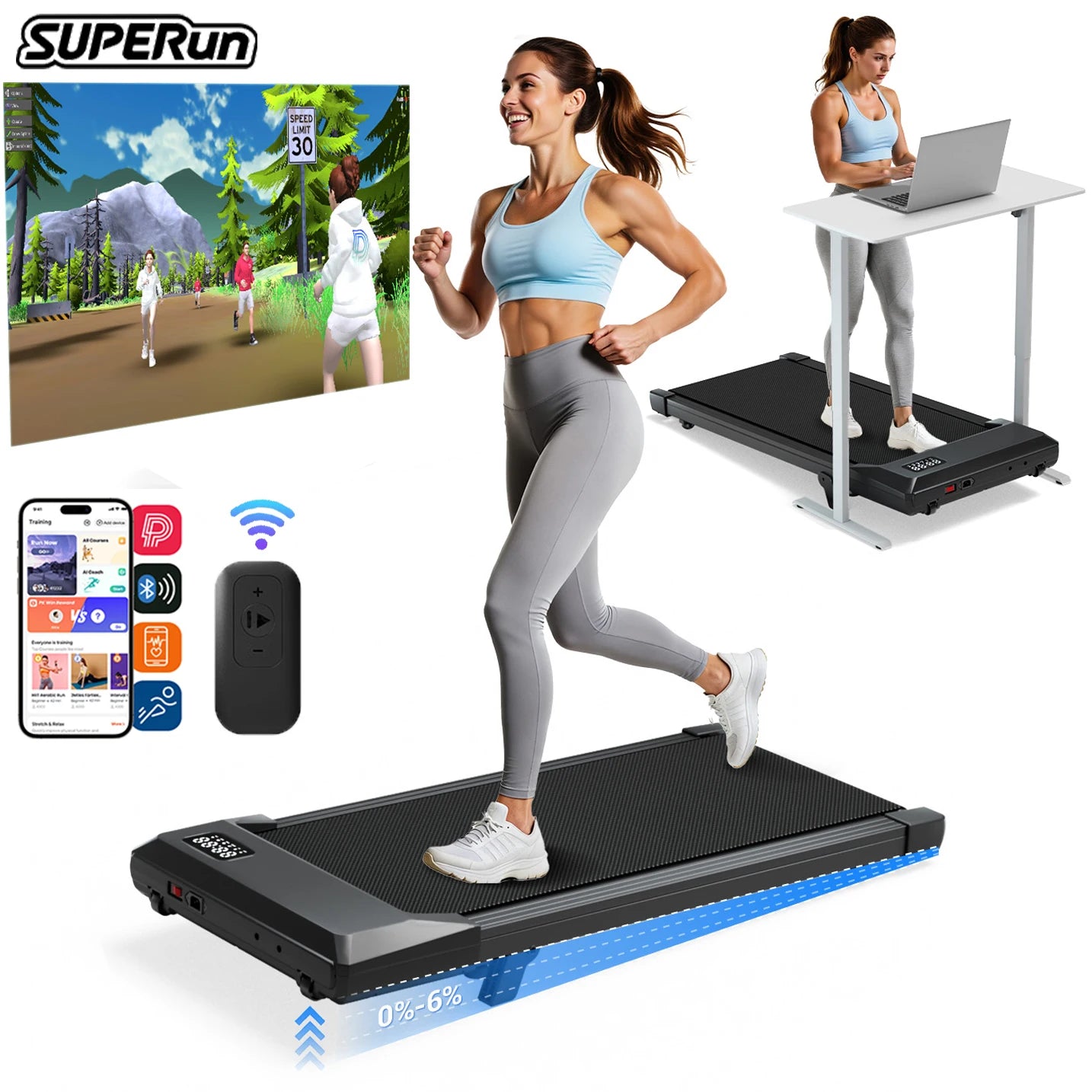 Foldable 6% Slope Under Desk Treadmills 2.5 HP