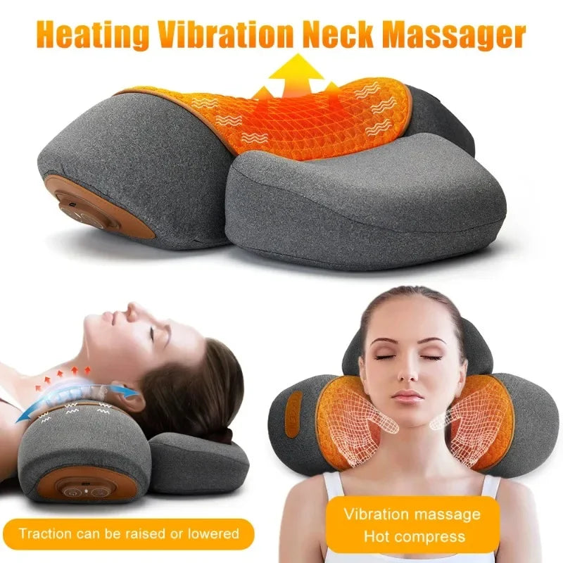 Electric Neck Massager Pillow Cervical Stretcher Heating Vibration