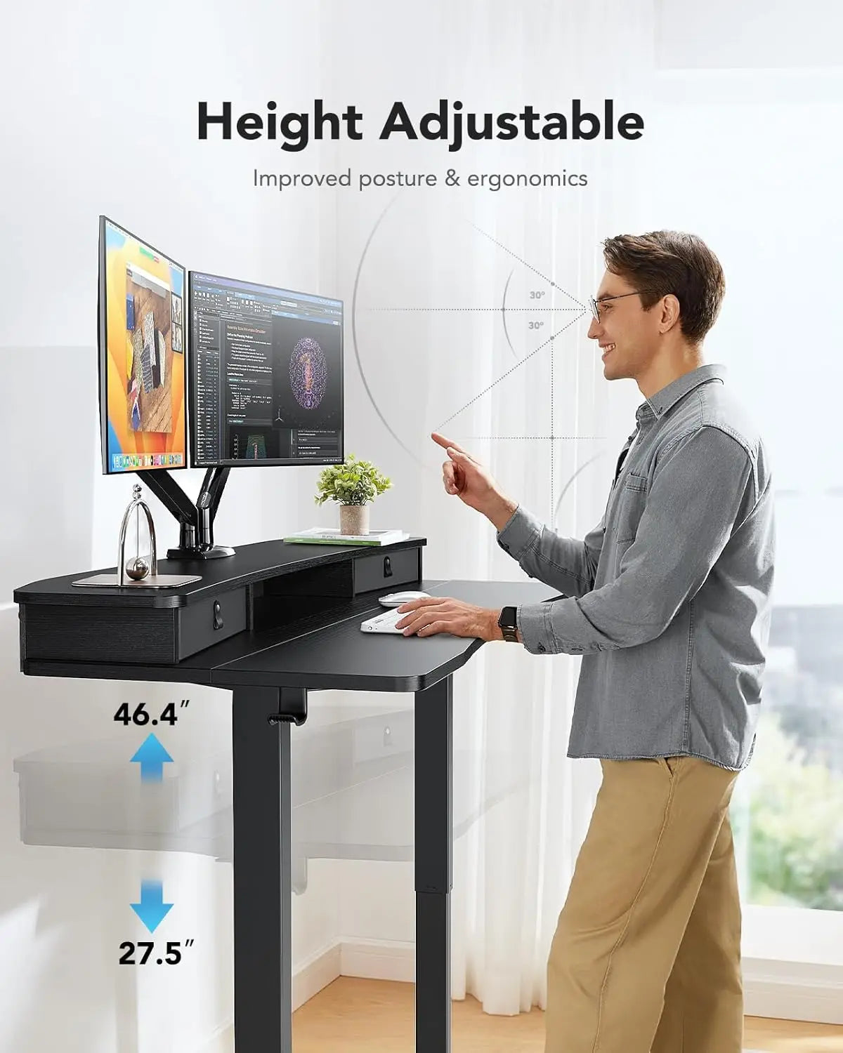 55″ x 26″ Electric Standing Desk with 2 Drawers