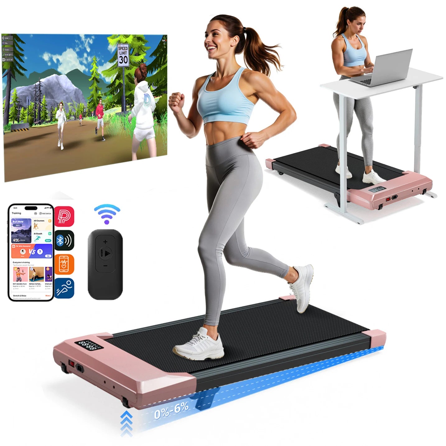 Foldable 6% Slope Under Desk Treadmills 2.5 HP