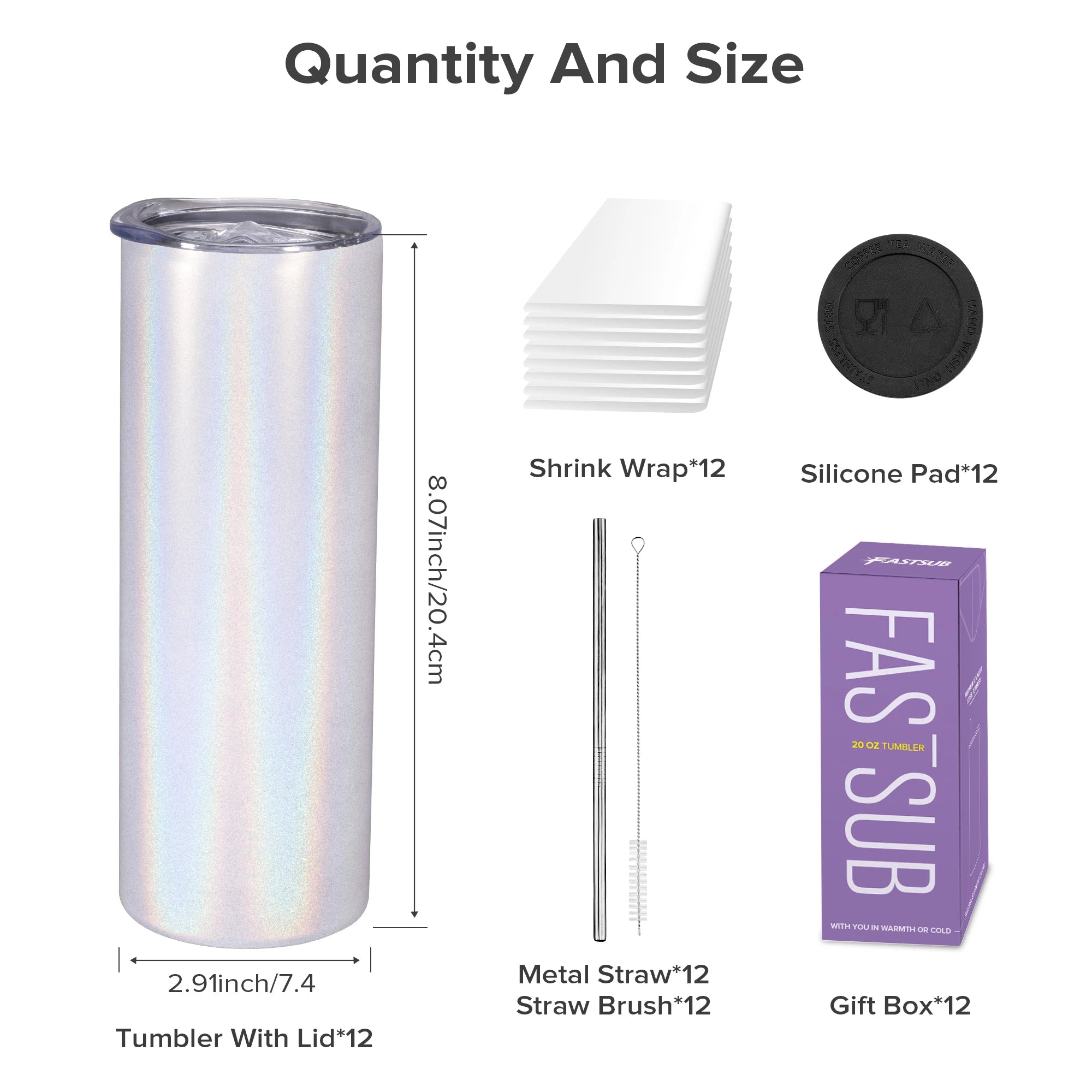 Sublimation Tumblers,12 Pack 20 oz