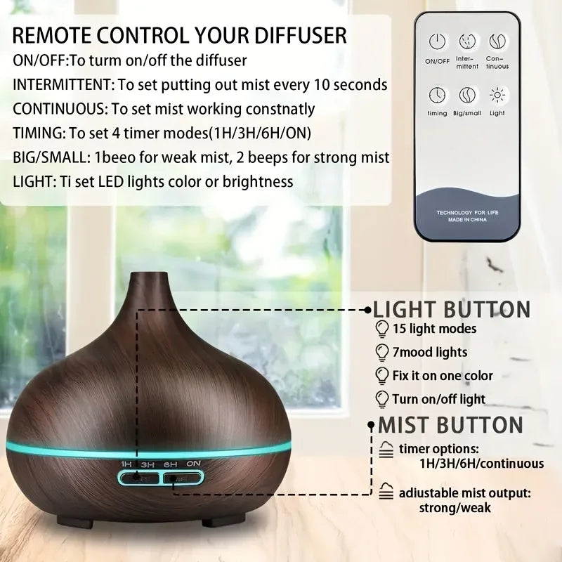 550ml Essential Oil Diffuser, Remote Control with 6 Oil