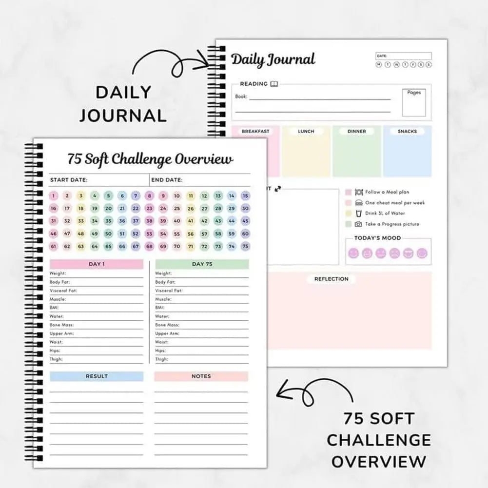 75-Day Soft Challenge Planner Notebook, 75 Easy Target Tracker Journal