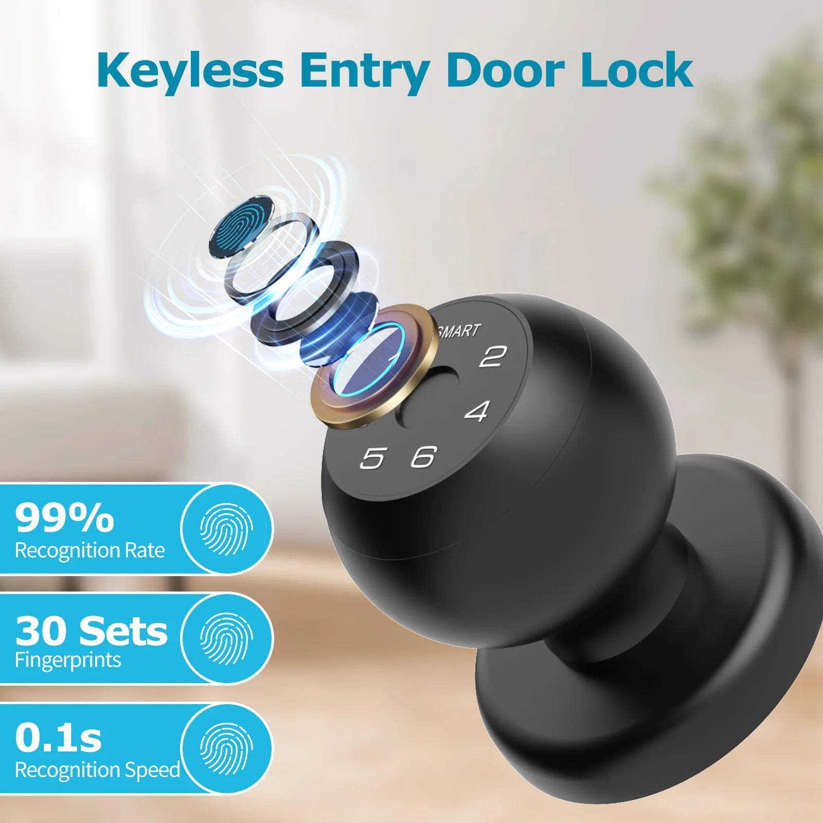 Viladepot Ball-Shaped Smart Lock Fingerprint