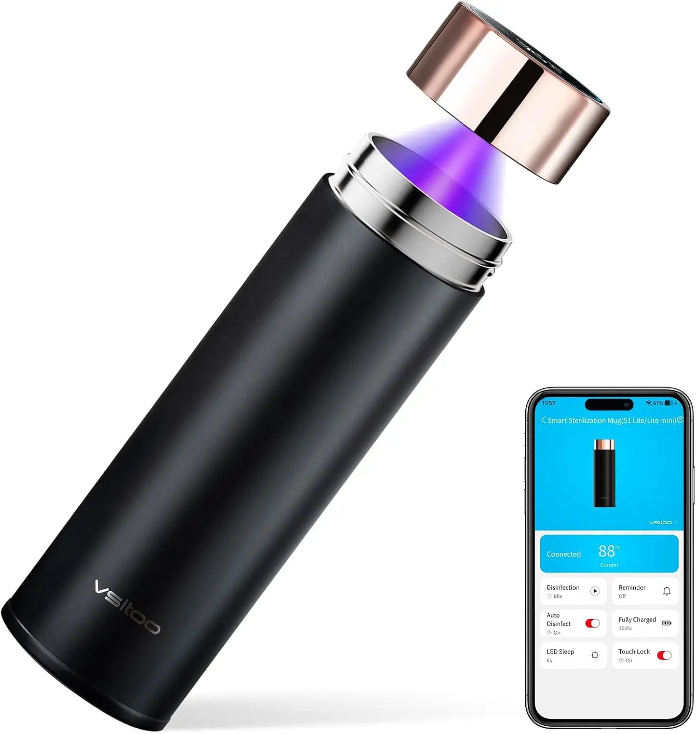 Smart Self-Cleaning 15oz Insulated Water Bottle, 30-Day Battery