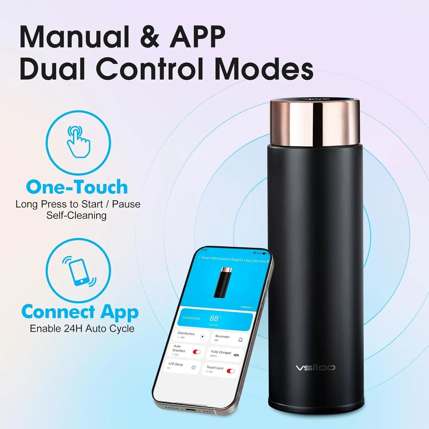 Smart Self-Cleaning 15oz Insulated Water Bottle, 30-Day Battery