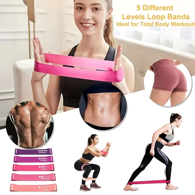 5 Pcs Pink Resistance Bands Set for Leg Butt Exercise
