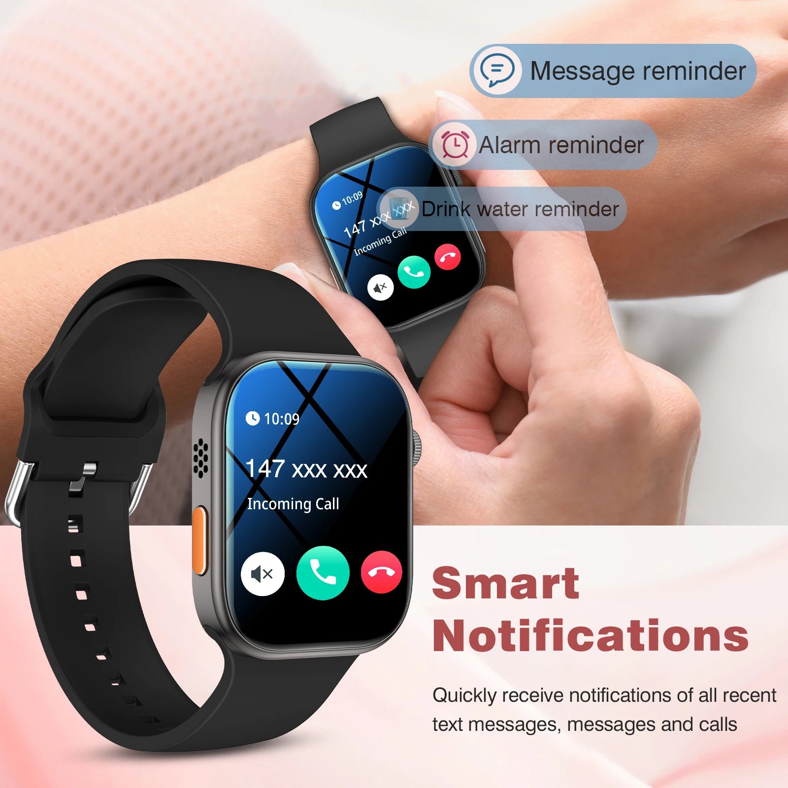 Smart watch, customizable dial, multiple sports modes, answer/make calls