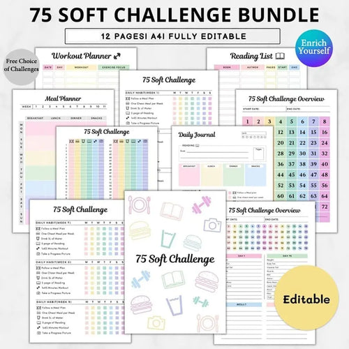 75-Day Soft Challenge Planner Notebook, 75 Easy Target Tracker Journal