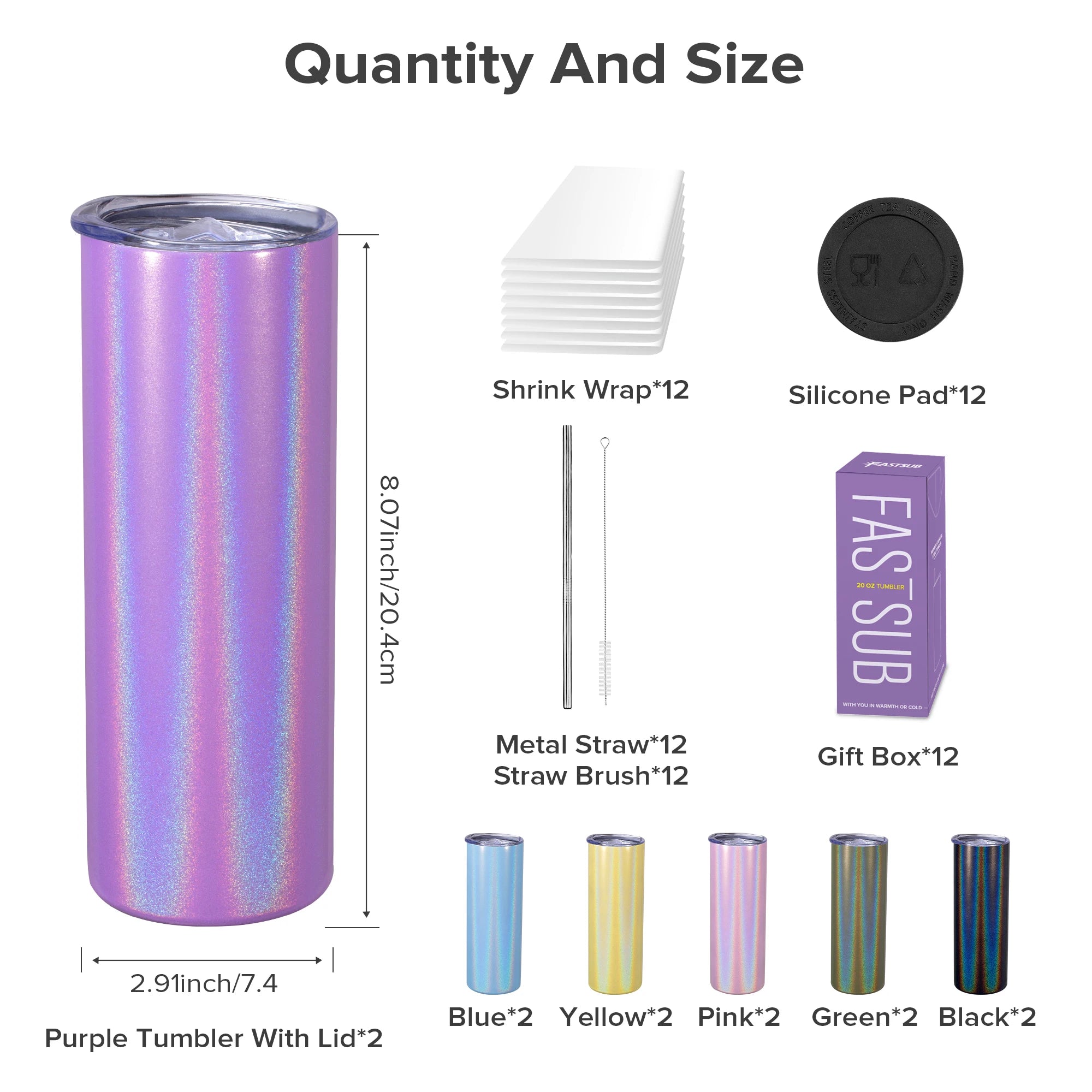 Sublimation Tumblers,12 Pack 20 oz