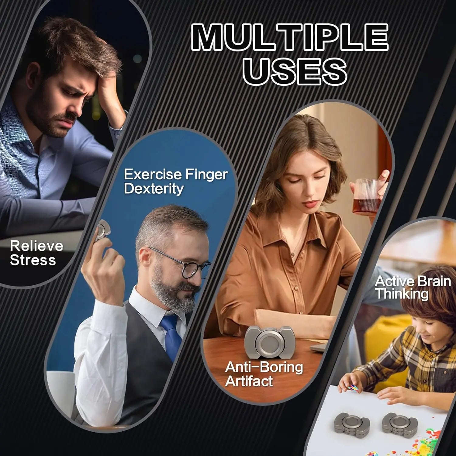 3-in-1 Magnetic Fidget Toy: Spinner, Slider & Clicker for Stress Relief and Focus - Silver