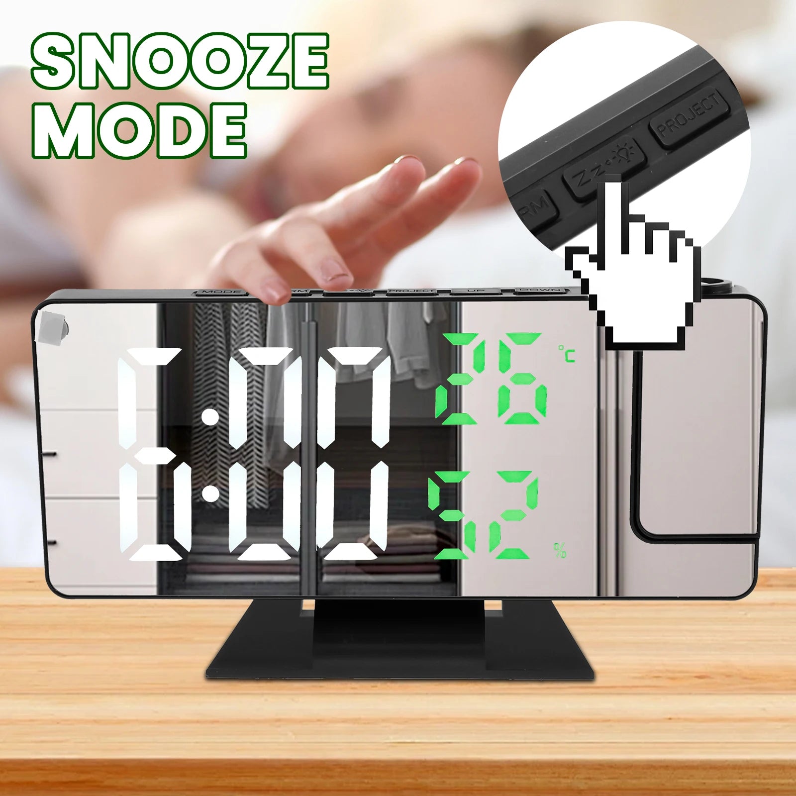 Projection digital alarm clock 180 ° arm projection LED alarm clock