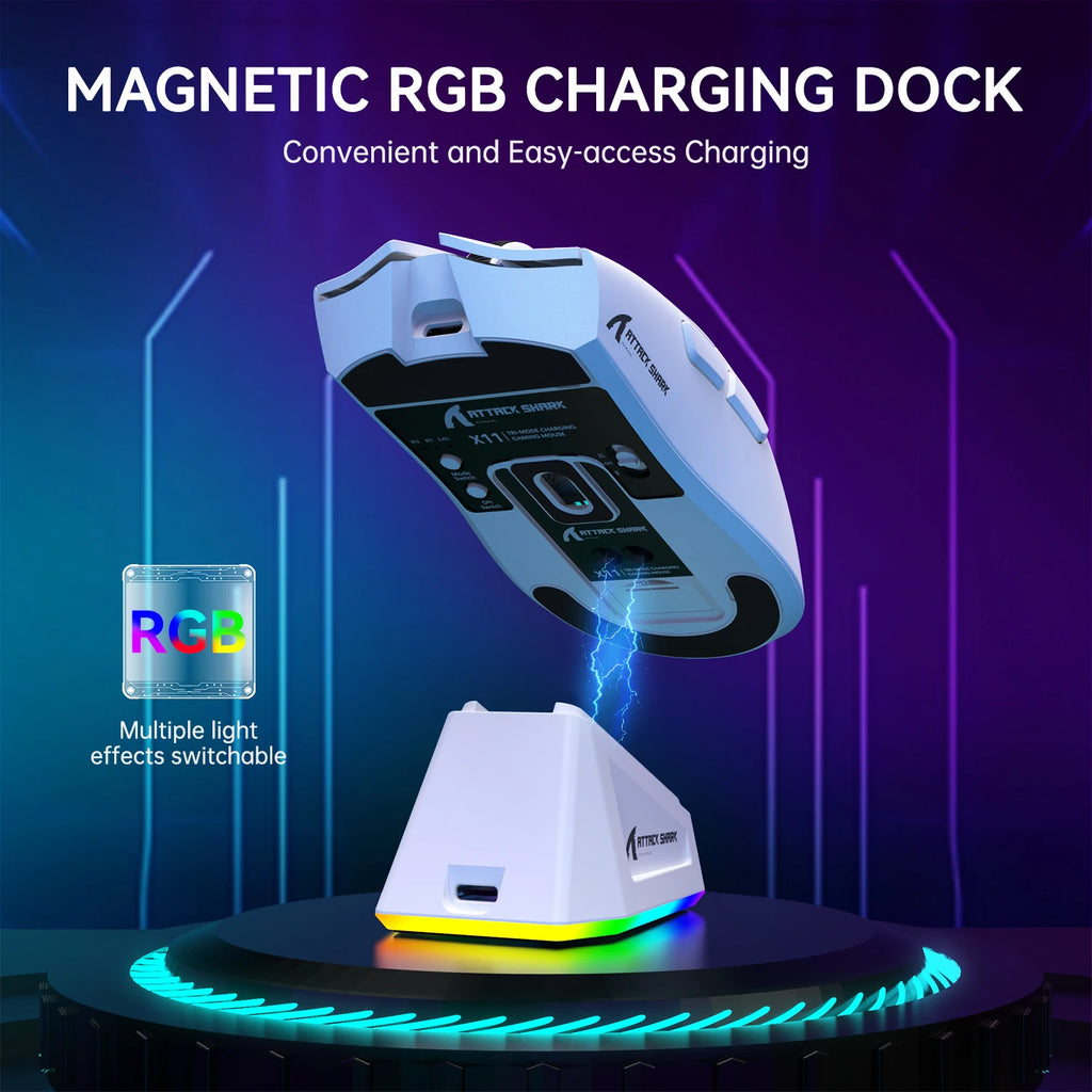 ATTACK SHARK X11 Lightweight Wireless Gaming Mouse with RGB Backlight Charging,