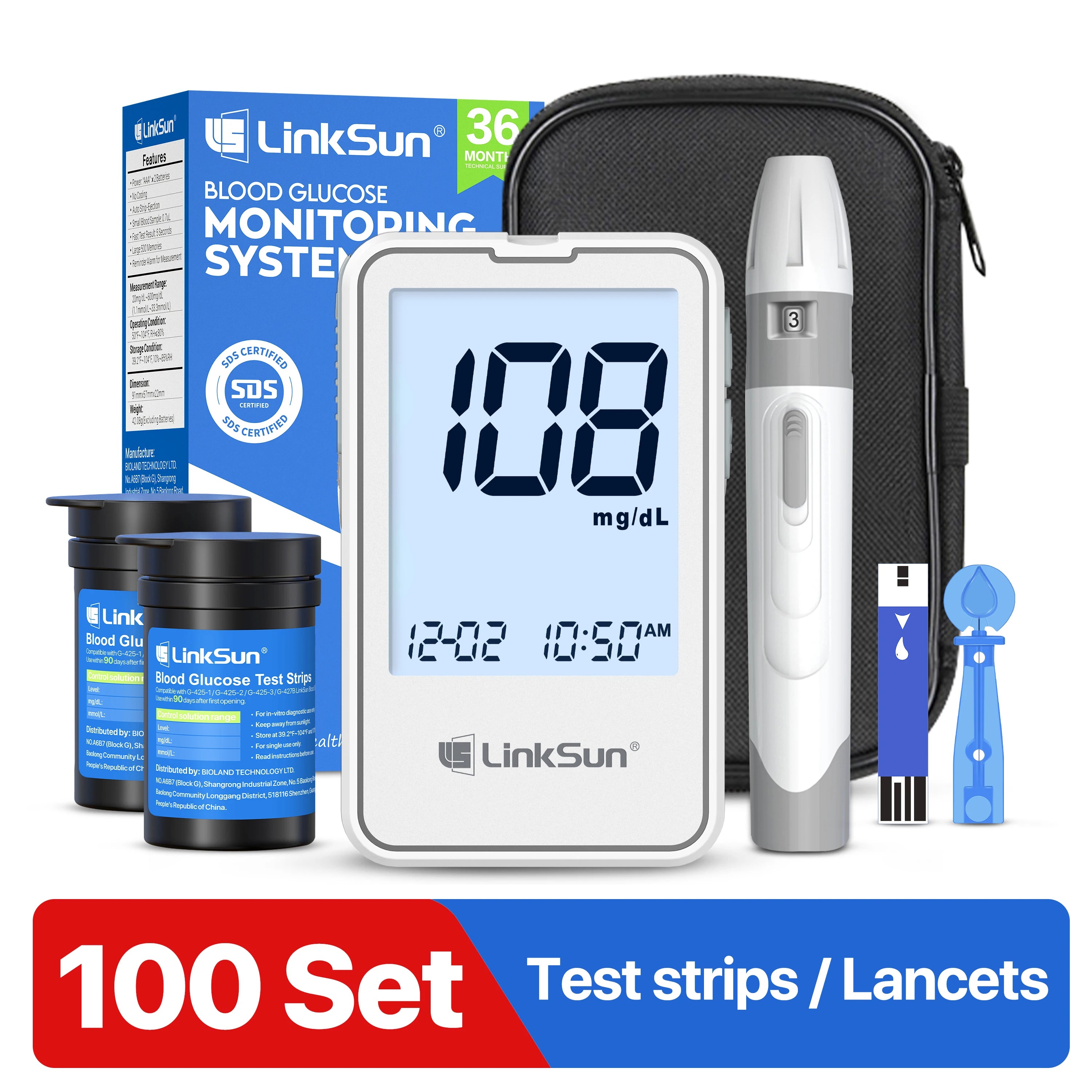 G-425-2 Linksun Blood Glucose Meter Glucometer Kit