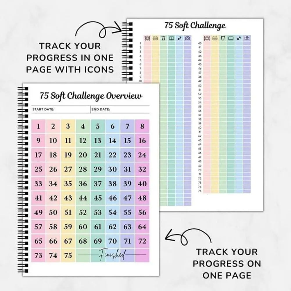 75-Day Soft Challenge Planner Notebook, 75 Easy Target Tracker Journal