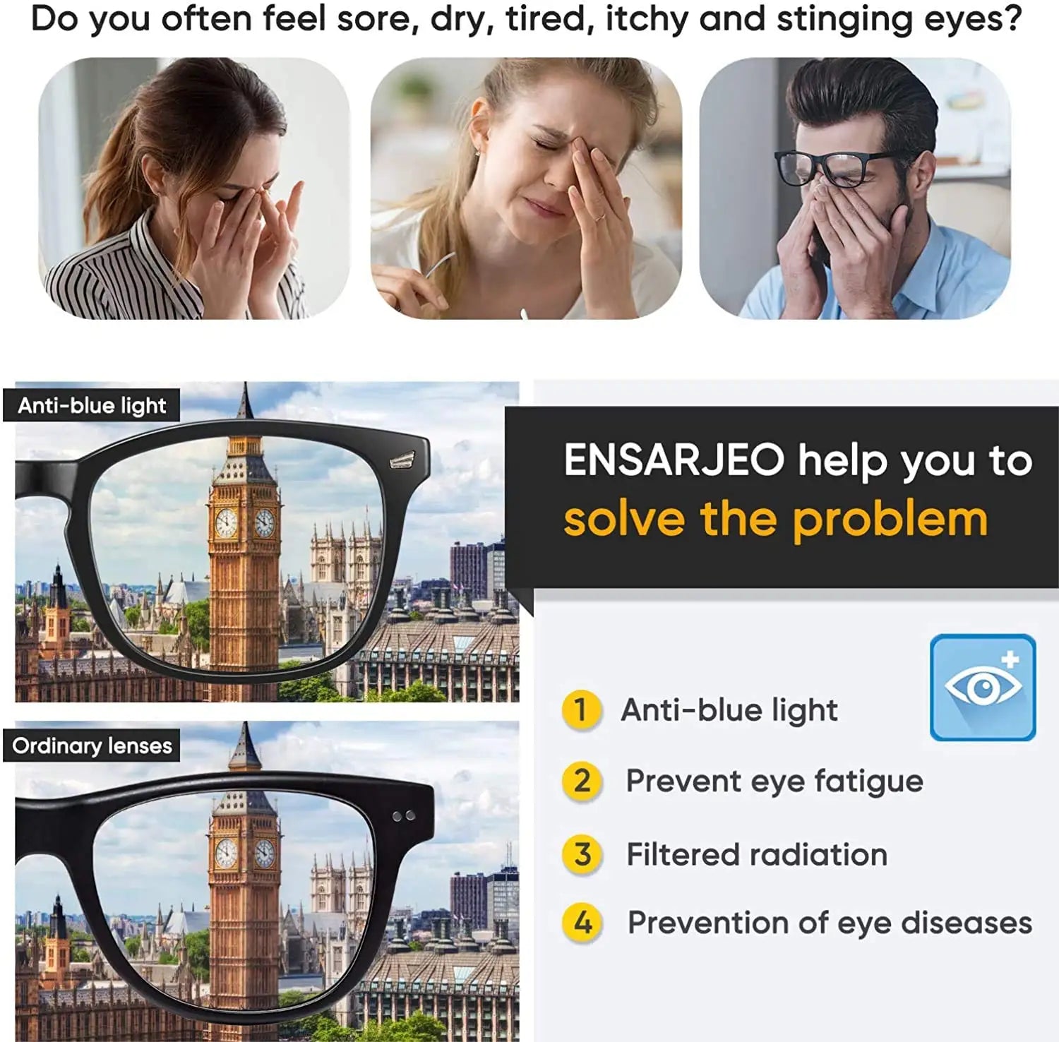 Blue Light Blocking Glasses Square Eyeglasses