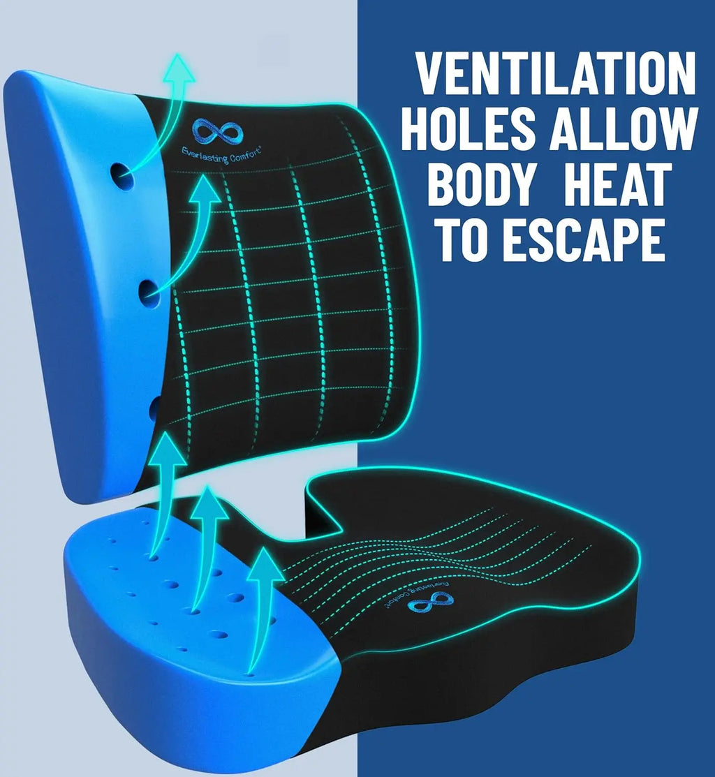 Ergonomic Memory Foam Seat Cushion with Back Support for Office Chairs