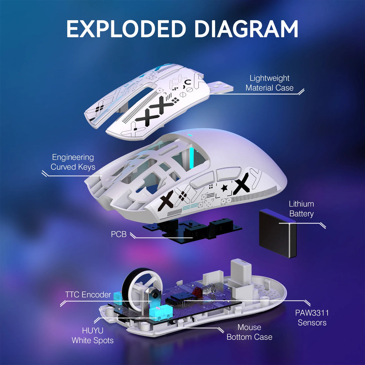 ATTACK SHARK X11 Lightweight Wireless Gaming Mouse with RGB Backlight Charging,