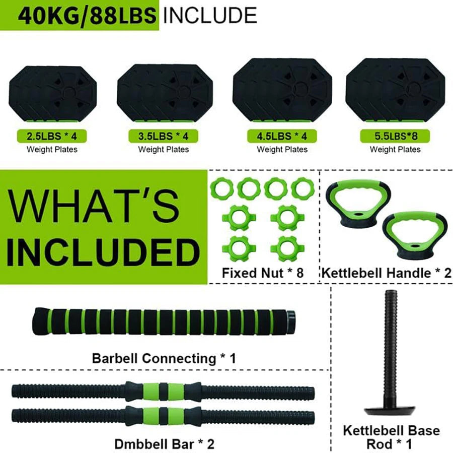 66lbs/88lbs Weight 4 in 1 Adjustable Kettlebell Set
