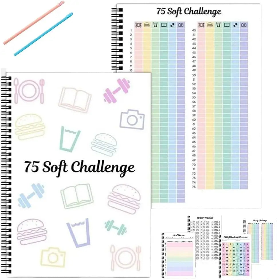75-Day Soft Challenge Planner Notebook, 75 Easy Target Tracker Journal