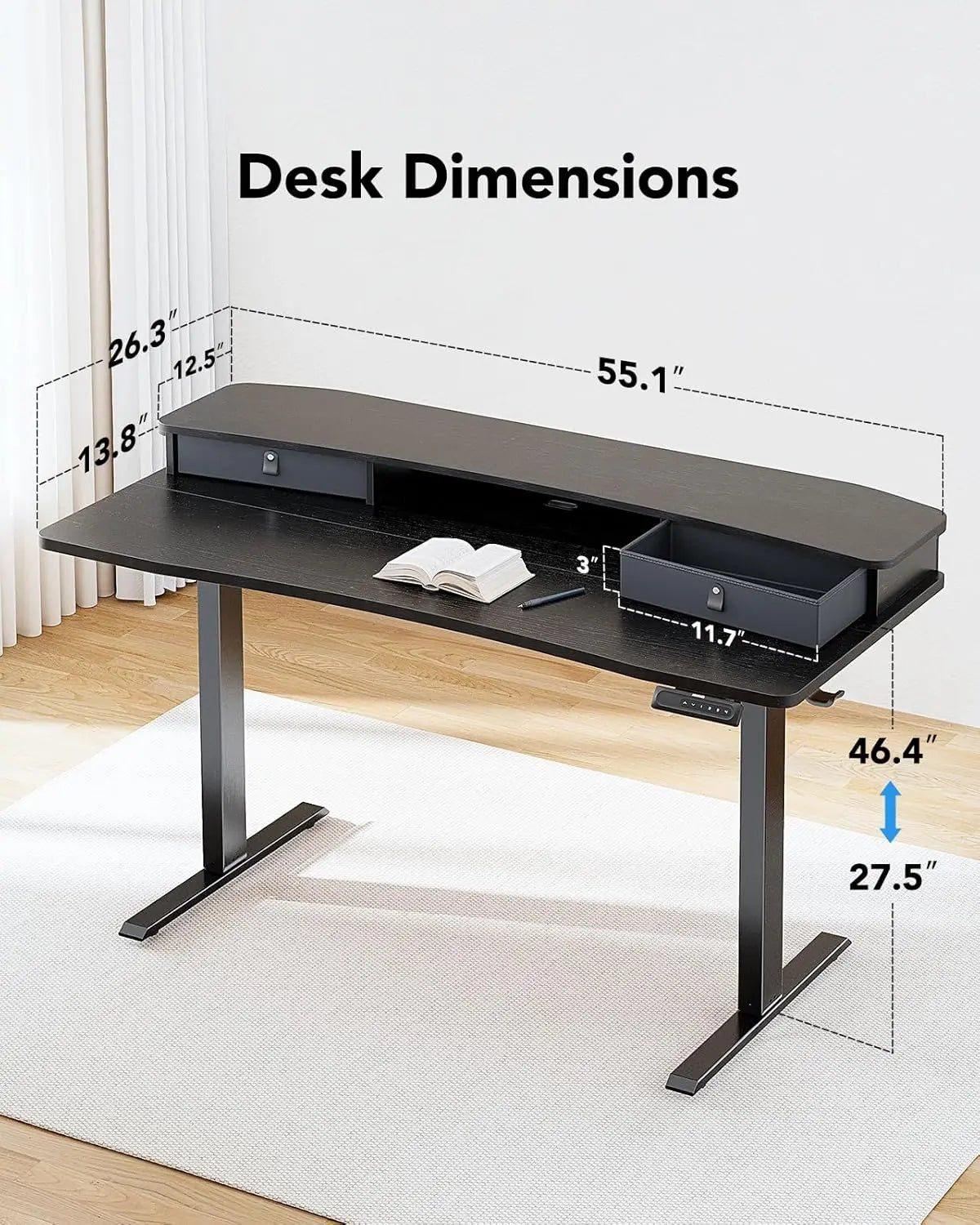 55″ x 26″ Electric Standing Desk with 2 Drawers