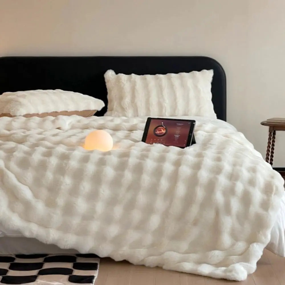 1pc Faux Rabbit Fleece Blanket - Weighted 6 lbs