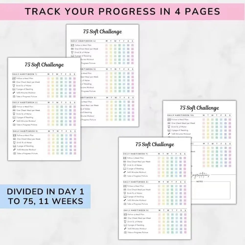 75-Day Soft Challenge Planner Notebook, 75 Easy Target Tracker Journal