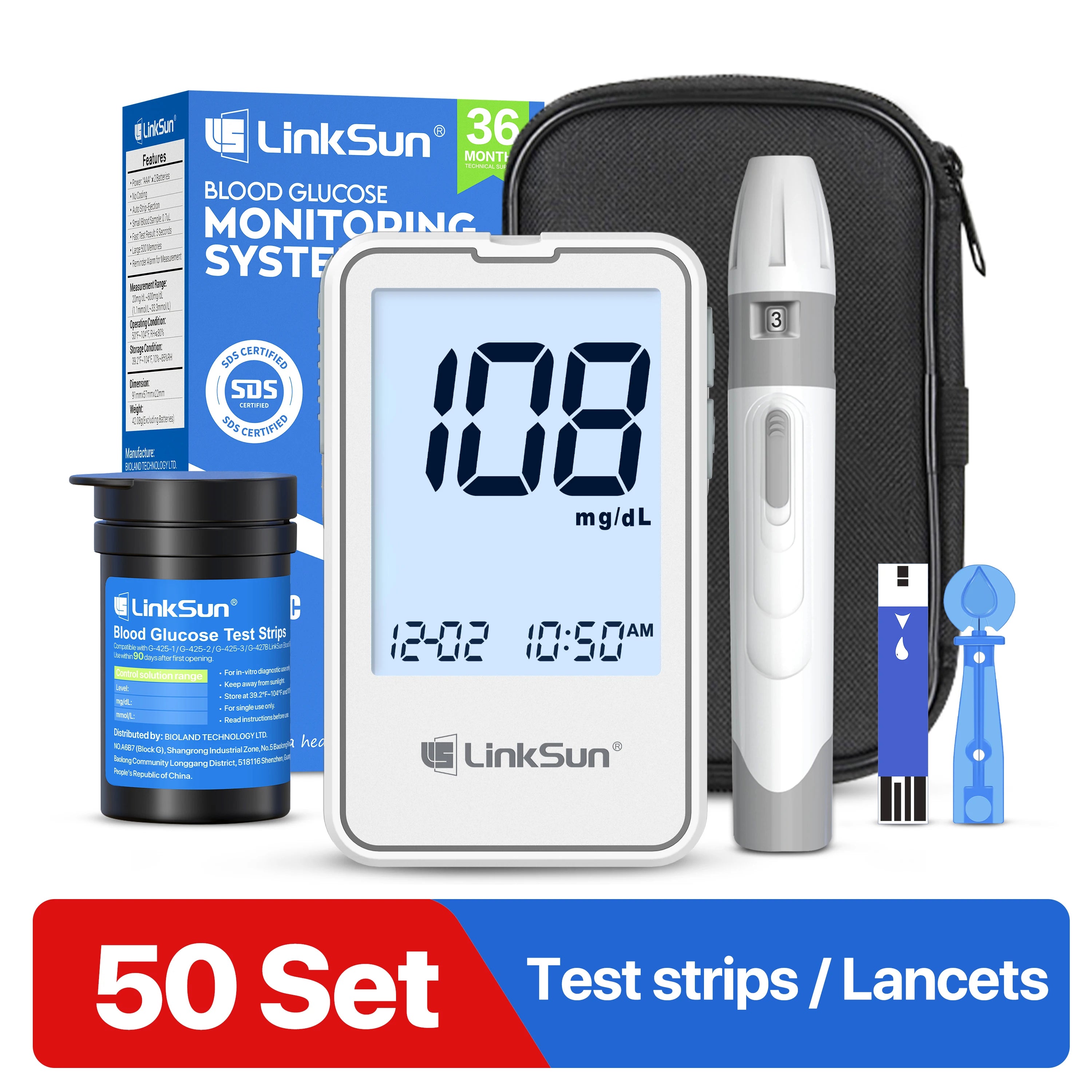 G-425-2 Linksun Blood Glucose Meter Glucometer Kit