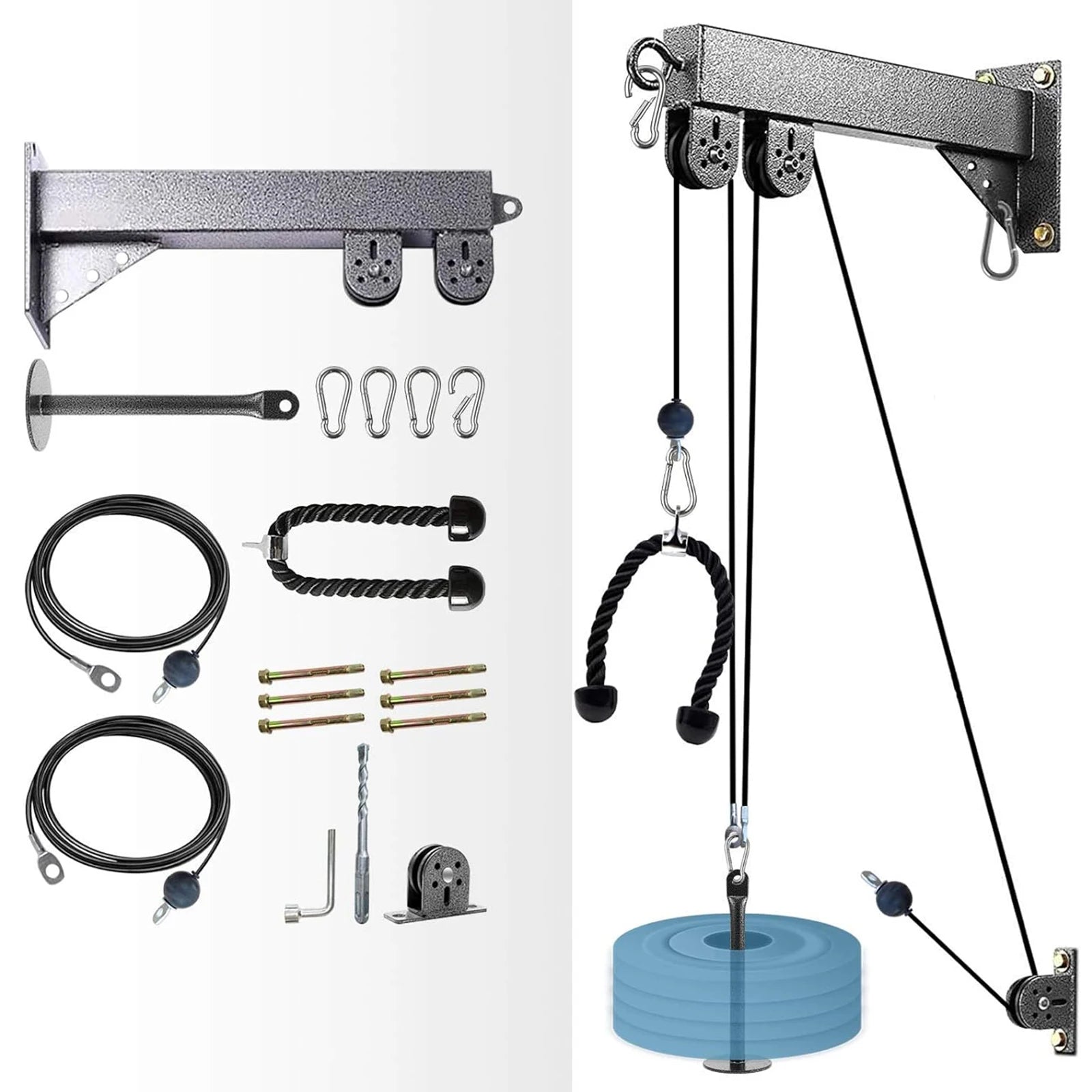 Fitness Cable Pulley System for Bicep Curl Back Shoulder,Wall Mounted