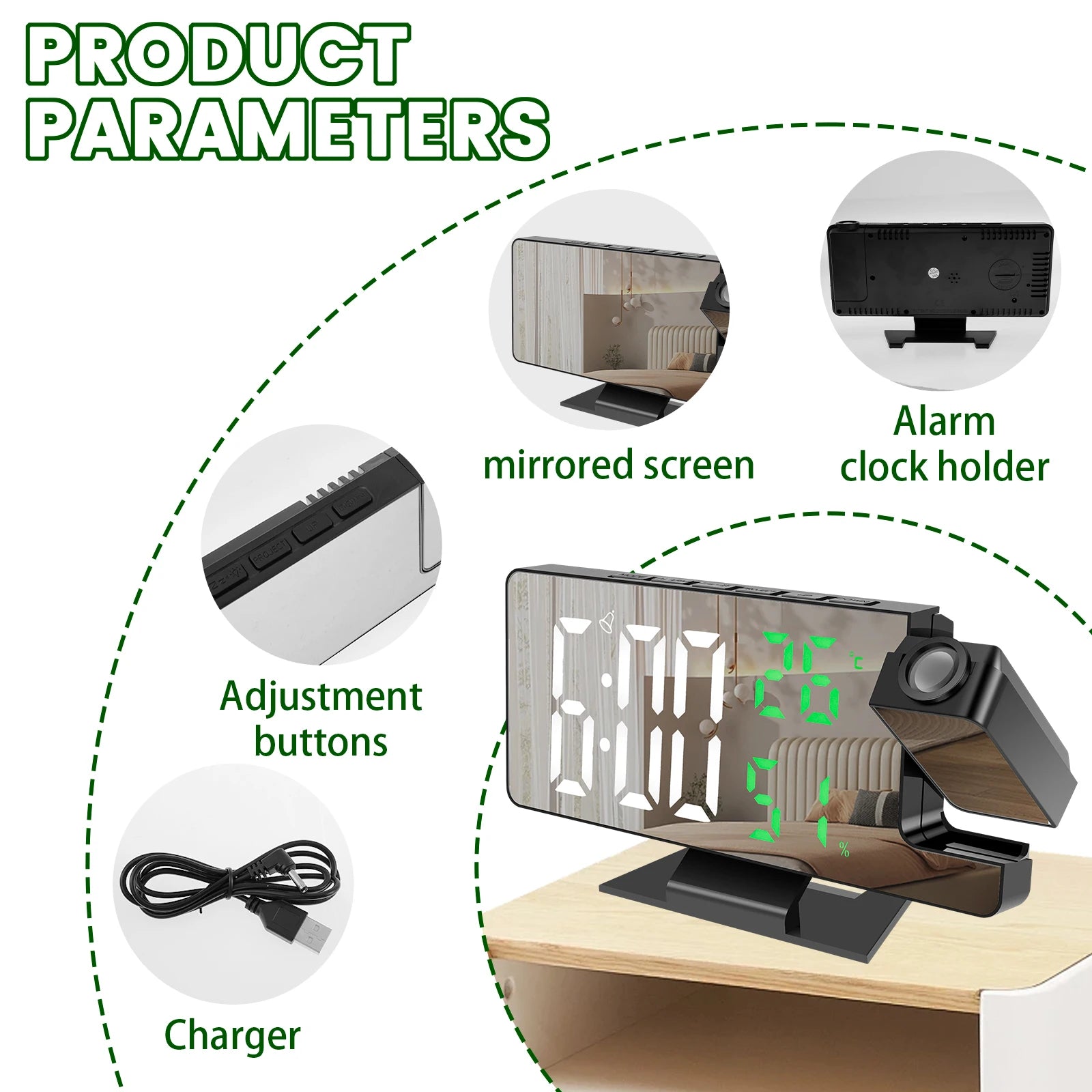 Projection digital alarm clock 180 ° arm projection LED alarm clock