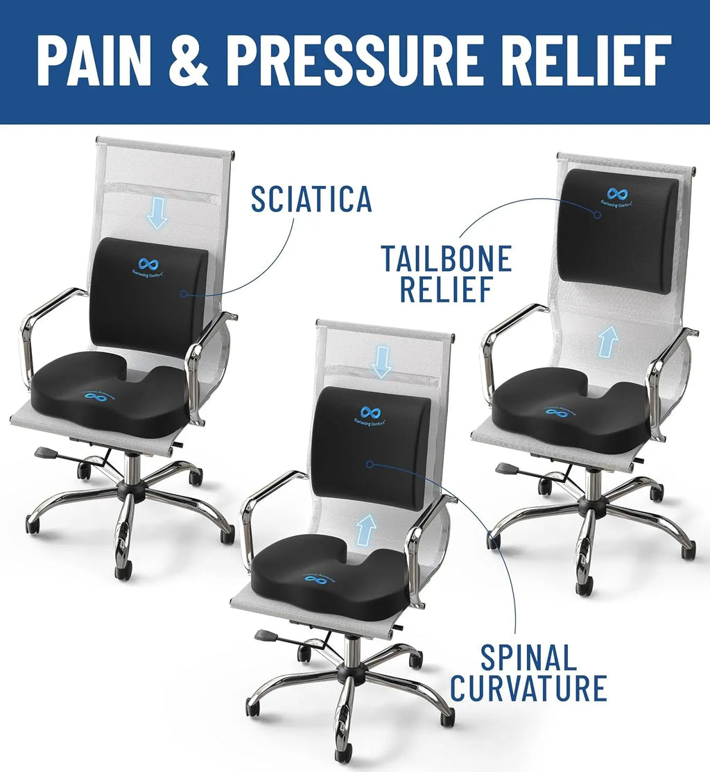 Ergonomic Memory Foam Seat Cushion with Back Support for Office Chairs