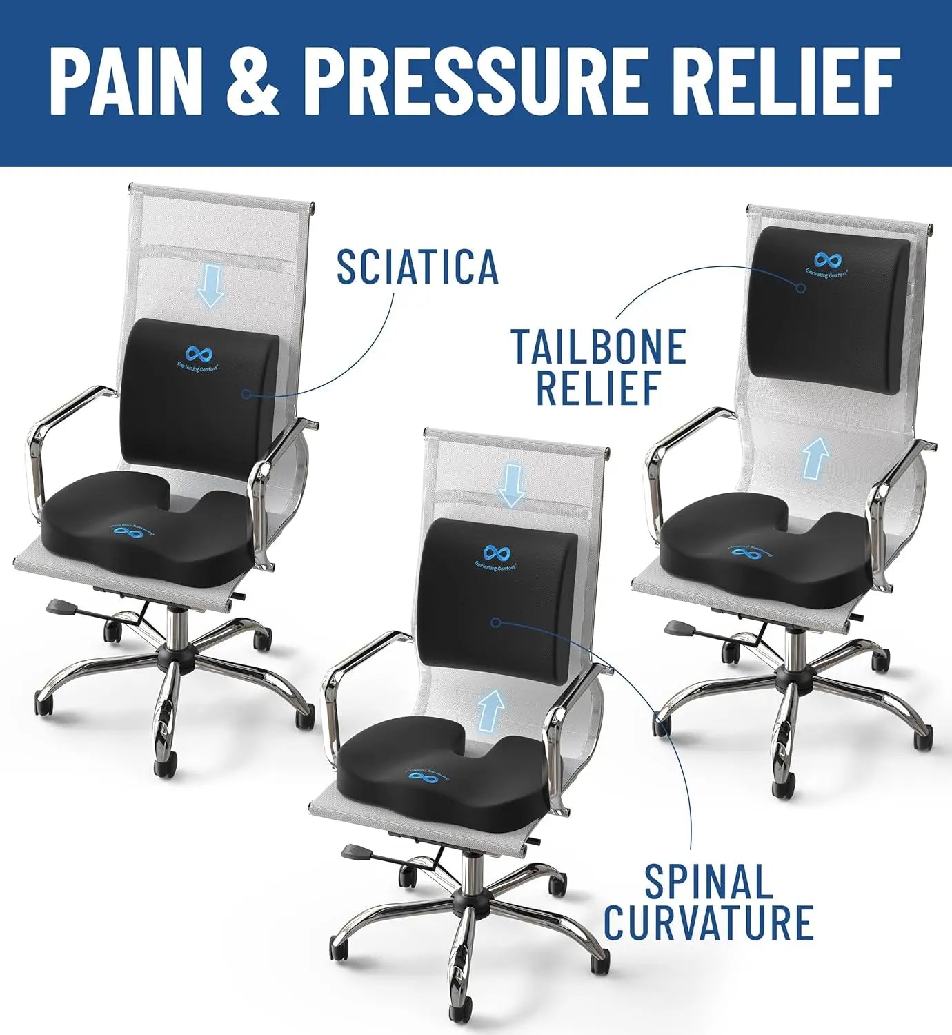 Ergonomic Memory Foam Seat Cushion with Back Support for Office Chairs